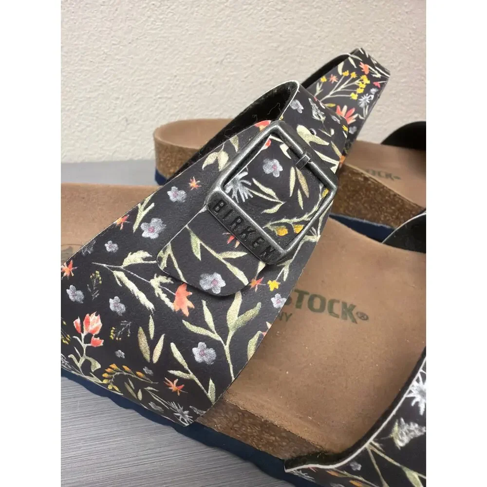 Birkenstock Vegan Sydney Sandals Slides Birko Flor Watercolor Flower Navy Sz 38 - Picture 2 of 8